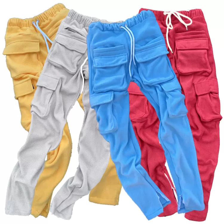 Custom Drawstring Wholesale Price 4 Cargo Pocket Ankle Zipper Men Fleece Jogger Pants Factory Bangladesh
